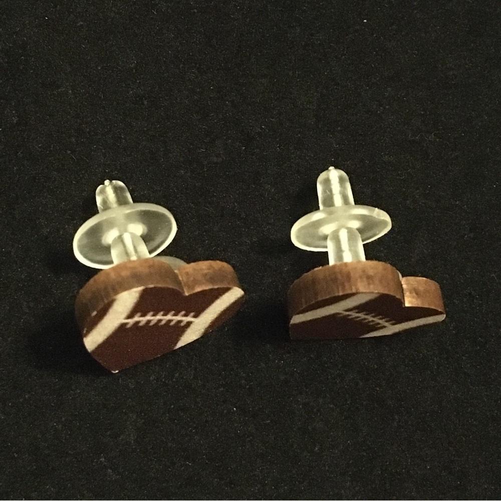 American Football Wooden Heart Shaped Earrings - Picture 4 of 5